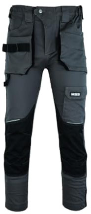 MS9 Mens Cargo Combat Slim Fit Stretch Spandex Elasticated Flexible Work Working Trouser Trousers Pants Jeans Grey
