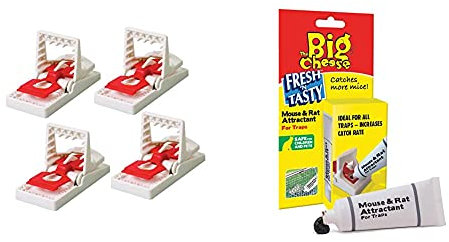 The Big Cheese Ultra Power Mouse Traps (4 pack) - Reusable Mouse Trap, Mouse Killer & Rat and Mouse Food Bait (26 g) - Poison-Free Rodent Bait Attractant