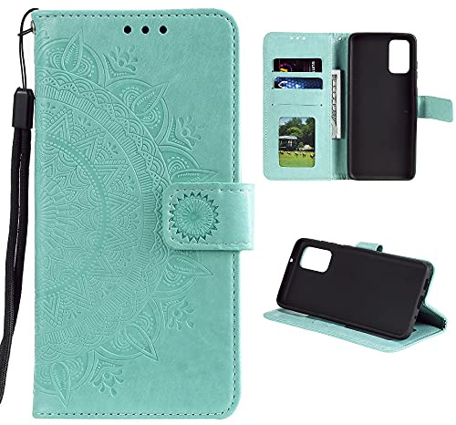 CoverKingz Handy Hülle kompatibel mit Samsung Galaxy A03s - Handyhülle mit Kartenfach Bookcover Case - Handy Tasche klappbar Motiv Mandala Grün