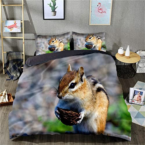 3D-Gedruckter Bettdeckenbezug Chipmunk Bedruckte Bettwäsche Bettbezug Weiche Mikrofaser-Bettwäsche (Einzelgröße 135 x 200 cm, 1 Bettbezug + 1 Kissenbezug)