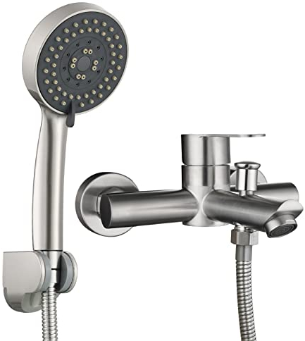 Tecmolog SNA516F3 - Miscelatore monocomando per doccia, in acciaio inox, con doccetta e tubo doccia, 1,5 m, in nichel spazzolato, SNA516F3