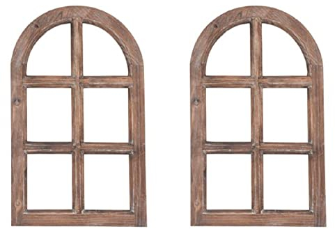 ETC Deko-Fensterrahmen Nostalgie Holz Deko Fenster Wandrahmen braun gewischt shabby ca. 29,5 x 2 x 49 cm hoch als 2-er oder 4-er Set (2)