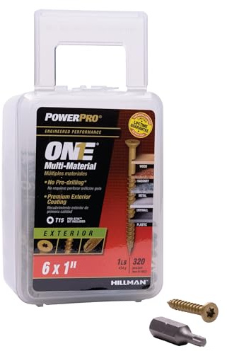 Power Pro Multi-Material Flat Head Screws, #6 x 1 Epoxy Coated Steel Fasteners for Wood, Metal, Concrete, Drywall and Plastic, Torx Drive Construction Screws with Drill Bit, Bronze, 320-pc, 116822