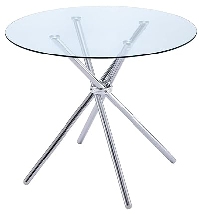 Hallowood Furniture Cullompton Kleiner runder Glas-Esstisch – 90 cm Platte mit verchromten Metallbeinen – kompakter, platzsparender Küchentisch für 2–4 Sitzer, ideal für Zuhause, Pub, Büro und Café