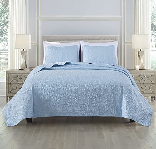 Chezmoi Collection Austin 3-teiliges übergroßes Tagesdecken-Set für Kingsize-Bett, Chambray-Blau