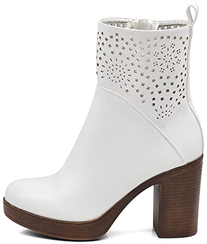 IF Fashion Stivali Stivaletti da Donna Camperos Tacco Largo Con Plateau Platform MP354-10 bianco N.40