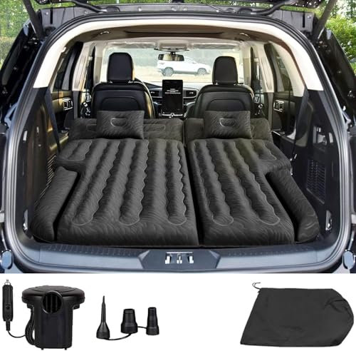 Umbrauto - Colchón de aire SUV para maletero: colchón de camping mejorado con superficie flocada y parte inferior extra gruesa, cama de dormir para asiento trasero con bomba, boquilla, parche de