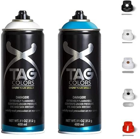 VIRSUS Kit 2 Bombolette Spray Vernice Acrilica per GRAFFITI scudetto Napoli, 1 Azzurro A037 + 1 Bianco da 400ml + 5 testine per tratti precisi e spessi, festeggia la tua squadra del cuore