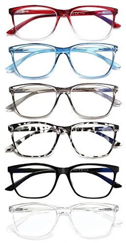 Kerecsen 6 Pack Ladies Reading Glasses Blue Light Blocking Spring Hinge Fashion Readers Computer Eyeglasses Women/Men (6 Pack Mix Color, 0.50, Diopter)