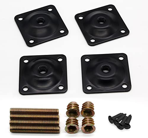Litoexpe 4 Pieces Leg Mounting Plates, 5/16 (M8) Furniture Leg Attachment Plates Industrial Strength T-Plate with Hanger Bolts,Screws, Strengthen Weak Furniture Repair Damaged Sofa Couch Seat, Black