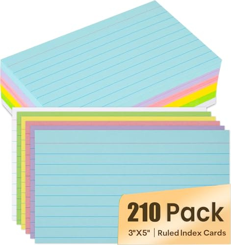 Index Cards 3x5, Ruled Flash Cards for Studying, Colored Note Cards Study Cards, 210 pcs Flashcards for Office and School Suplplies