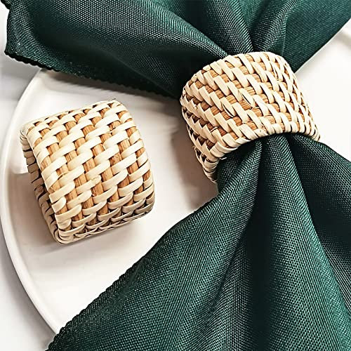 ZHDOKA Serviettenringe 6er-Set, Handgefertigte Rattan-Serviettenhalter, Große Serviettenringe, Runde Gewebte Serviettenringhalter für Hochzeit, Esszimmer, Party, Tischdekoration(Braun)