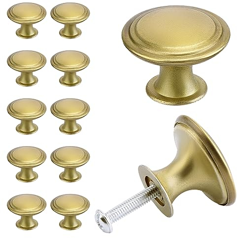 Kyrio 12 Stück Schubladenknöpfe, Möbelknöpfe, Schubladengriffe, Vintage Antik-Messing Möbelknöpfe, Runder Griff,Schubladen Knöpfe,Knauf für Schrank Schublade Küche Kommode Türen