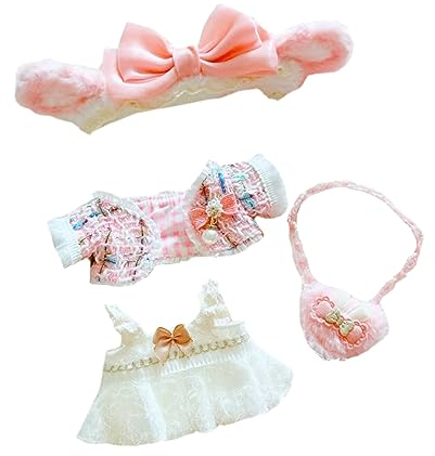 niannyyhouse 20 cm Plüschpuppenkleidung, rosa, Kopfbedeckung, Mantel, Rucksack, 20,3 cm, weiches Plüschtier, Verkleidungszubehör