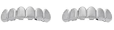 Paowsietiviity Grills Hip Hop Upper Lower 6 Teeth Caps Halloween Cosplay Silver Bottom, 5x1.3cm 4x1.1cm, Kunststoff