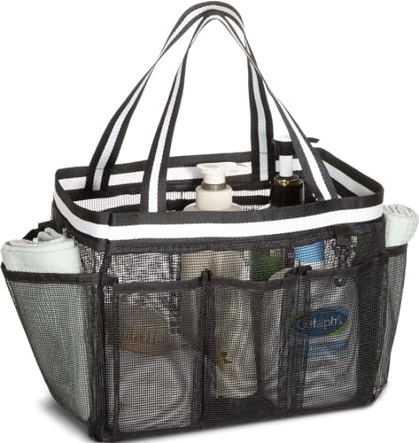 fiezkaa XL Netz-Dusch-Caddy tragbare Duschtasche für Studentenwohnheim, Camping, Reisen, Fitnessstudio (schwarz)