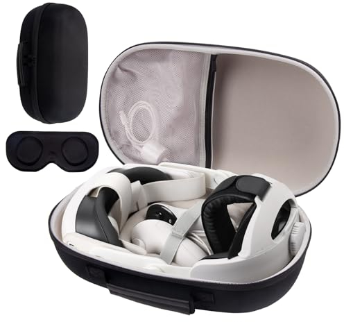 XINGFUDAO Tasche für Meta Quest 3S/ Quest 3 mit Elite Riemen, Tragetasche für Meta Quest 3S/ Quest 3 mit maßgeschneidertem Stauraum, Wasserfeste stoßfeste Tragetasche mit Netztasche