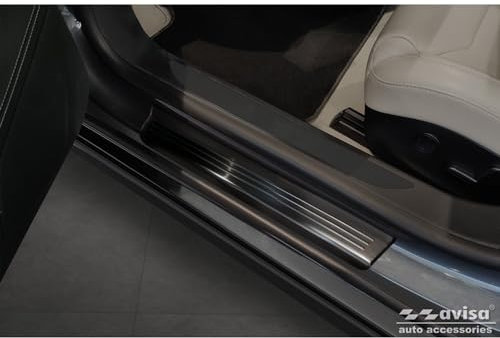 Avisa Black Inox door sill protectors compatible with Tesla Model S 2012-2016 & Facelift 2016- 'Lines' - 4-pieces