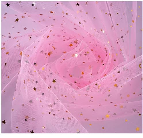 Pmnzdy Tessuto in Tulle Glitterato Tessile Largo 150 cm Organza Nastro Tulle Glitter Decorativi in Tulle con Paillettes per Matrimoni Feste Ddecorazione da Tavolo e Artigianato Rosa