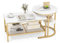 COSTWAY Tables Basses Gigognes Lot de 2, Table Gigogne Design Marbre, Cadre en Métal Doré, Table Basse Salon Rectangulaire, Table d'Appoint Ronde pour Canapé, Salon, Chambre