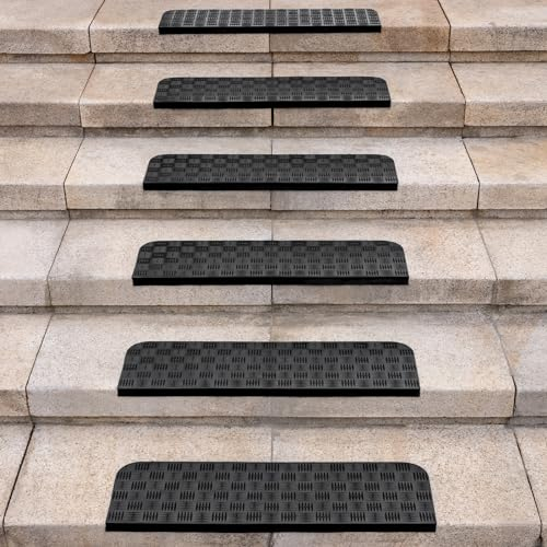 Spurtar Set di Scala 6 Gradini Antiscivolo per Tappeti, Strisce Antiscivolo per Scale Esterni, Tappeto Gomma Scala Adatte per Interni, Ideali per Scale in Legno, Marmo e Pietra, 76 x 25 cm