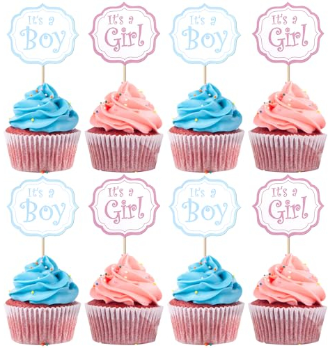 Xsstarmi 36 Pack Boy or Girl Cupcake Toppers It's a Boy Cupcake Picks It's a Girl Cupcake Decorations for Gender Reveal Theme Baby Shower Birthday Party Cake Decorations Supplies