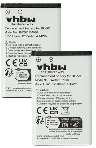 vhbw 2X Akku kompatibel mit Doro Primo 215, 405 Handy Smartphone Telefon (1200 mAh, 3,7 V, Li-Ion)