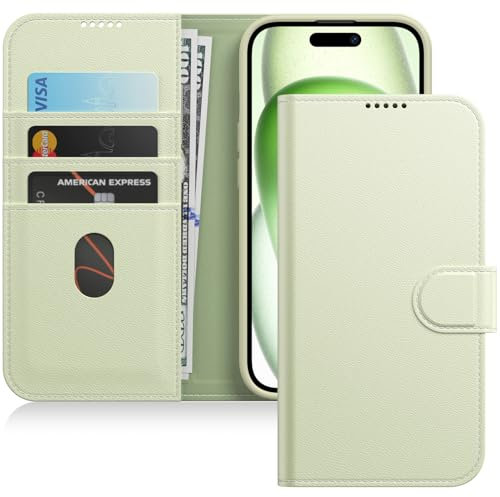 JETech Wallet Case for iPhone 15 Plus 6.7-Inch, Shockproof PU Leather Magnetic Flip Cover with Card Holder, Stand Feature and Full Camera Protection (Green)