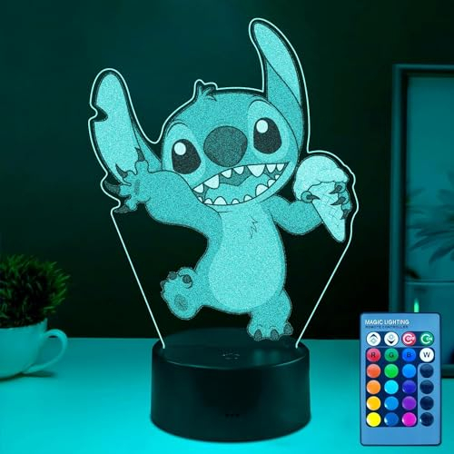 JIURUIFFC Stitch Lampe 3D Illusion LED Nachtlicht, 16 Farben Allmählich USB Smart Touch Fernbedienung Tischlampe Stitch Licht für Hauptdekorationen und Geburtstag, Urlaub Geschenke