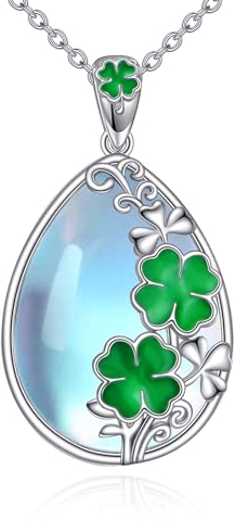 POPLYKE Vier-Blatt-Klee-Halskette für Frauen Sterling Silber Mondstein Halskette Lucky Four Leaf Clover Pandant Mondstein Schmuck Geschenk für Mädchen (Vier-Blatt-Klee)