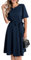 Bbonlinedress Robe de Soirée Femme Chic et Elegant Midi pour Cocktail Mariage Bal Promo Col Ronde Manches Courtes avec Ceinture Bleu Marine 2XL