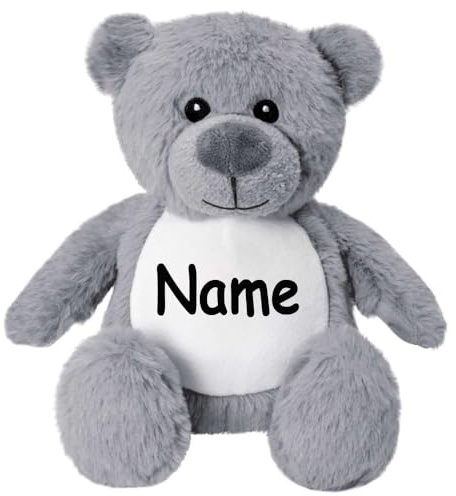 Elefantasie Kleines Stofftier PERSONALISIERT Teddybär mit Name Bedruckt Kuscheltier Plüschtier 25cm Bär grau