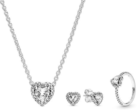 PANDORA Damen Schmuck-Set Kette, Ohrringe und Ring Herz zauberhaftes Schmuckstück für Frauen, elegante Geschenkidee 68333-58 Ringgröße 58/18,5