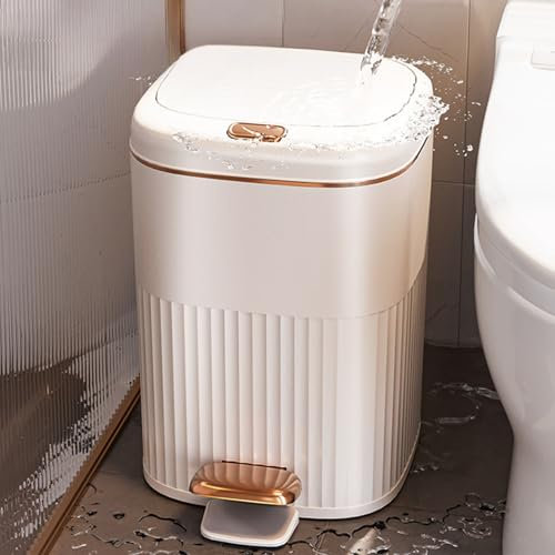 8L Pedal Bins for Kitchen,Bathroom Bin with lid,Pedal bin Bathroom+Push Button Plastic Bin for Toilet Bin,Kitchen Bins,Bedroom Bin,Office Bin,Living Room Bin,Bin with Lid Dog Proof Bin(White Bin)