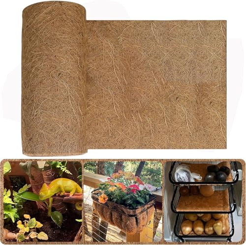 Trlyane Kokosmatte 40cm x 200cm, Kokosfaserrolle für Pflanzen und Terrarium | Zuschneidbare Kokosfasermatte als Pflanzeneinlage, Terrarium-Rückwand und Unterlage für Reptilien, Kaninchen und Garten