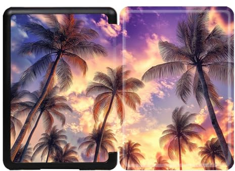 Protective Case for Amazon Kindle 6 11th Generation 2022 PU Leather Shell Cover 11th Generation E-reader with Auto Sleep and Wake- Summer Sunset Palm Trees