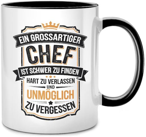 Seness Ein grossartiger Chef ist schwer zu finden, Tasse mit Spruch lustig, bester Chef Geschenke, Boss, Abschiedsgeschenk Kollegen Jobwechsel, Abschied Team Arbeit XXL Büro Gadgets, Papa (Black)