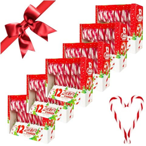 Candy Canes Zuckerstangen einzeln verpackt (12x12g) 144g (6er Pack) | Weihnachten wird bunt und süß | Ideal zum Dekorieren und zum Naschen!
