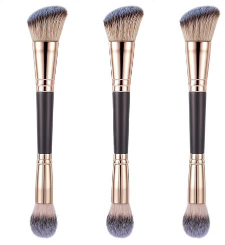 3 Stück Doppel-Bürste Foundation Make-up Pinsel Blush Pinsel zum Mischen von flüssigem Puder Abgewinkelter/Abgerundeter Geeignet für Rouge, Concealer, Foundation, Konturierung