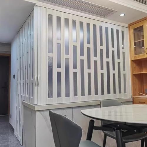 CHZDPP Teleskop-Falttüren Kleine Faltfenster/Falttür für Lofts, Anpassbare Akkordeontür mit Griffen/Glas/Schrauben, PVC Raumteiler Tor für Küche Toiletten Wohnzimmer(80x60in(203x152cm))
