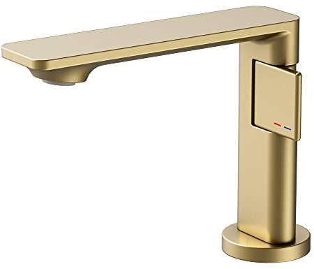 Robinet mitigeur moderne doré brossé pour salle de bain B à poignée unique bec long pour lavabo lavabo robinet de lavabo