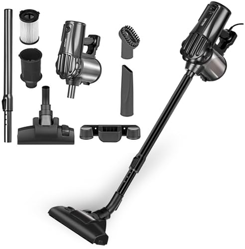 MPM Stielstaubsauger mit Kabel MOD-74 - Stielstaubsauger 600W mit Teleskopischem Aluminiumrohr - 3-Stufiges Filtersystem - Ideal zum Reinigen von Böden und Teppichen