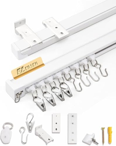 Ezcasch Ceiling Curtain Track 5m, Aluminum Curtain Rail for Room Divider | Rail x5, Aluminum Heavy-Duty Curtain Tracks, Wall/Ceiling Mount, Silent Rail Tracks, with Fittings for Room Divider/Windows