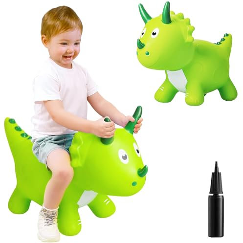 Inflatable Bouncy Dinosaur toys, bouncy hoppers horse,Jumping Dinosaur Toy , Kid favorite jumping toy. Perfect for birthday, Bouncy Dinosaur hoppers,Green.