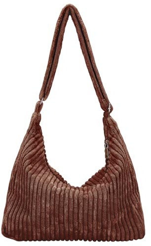 Ulisty Damen Latschig Cord Hobo Tasche Verstellbarer Riemen Schultertasche Umhängetasche Lässig Tragetasche Handtasche Kaffee