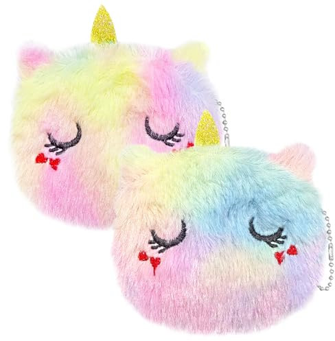 NECXON 2 Porte-Monnaie en Peluche pour Fille, Petit Porte-Monnaie Mignon en Peluche de Dessin animé, Joli Sac à Monnaie en Peluche de Dessin animé pour Fille et Femme (Rose Rouge et Rose)