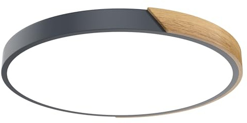 LZQ 96W Deckenlampe LED Deckenleuchte Holz,Modern Holzlampe,Rund Lampe Decke Kaltweiß,Flach Beleuchtung,für Wohnzimmer,Schlafzimmer,Badezimmer,Küche,Flur,kinderzimmer,Büro,Grau