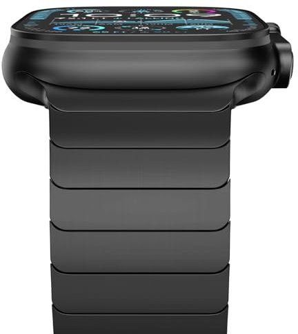 NewWays Edelstahl Armband Kompatibel mit Apple Watch 49mm 46mm 45mm 44mm,Metall Ersatzband für iWatch Ultra 2/Ultra SE Serie 10 9 8 7 6 5 4,Schwarz