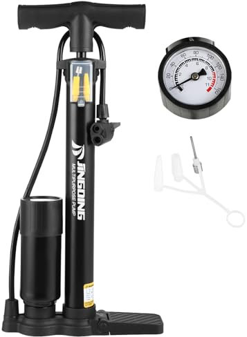 Pompe à Vélo - Pompe à Pied avec Manomètre 45cm - Matériau Métallique en Fer - Haute Pression 160 PSI - Convient pour Vélo de Course, E-Bike, VTT et Équipements Sportifs (Noir)