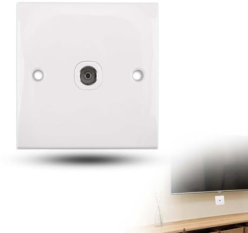 TV Aerial Socket Coax Wall Faceplate, Single TV/FM Coaxial Wall Socket Plate, 50/60Hz Aerial Junction, Flame Retardant Material for Secure TV & FM Radio Connections (White)